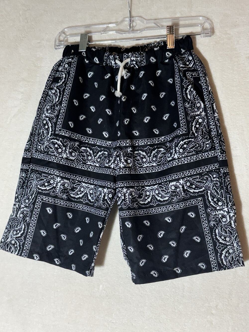 Unisex Bandanna Shorts Black Boho Hippie Elastic Waist Size Small